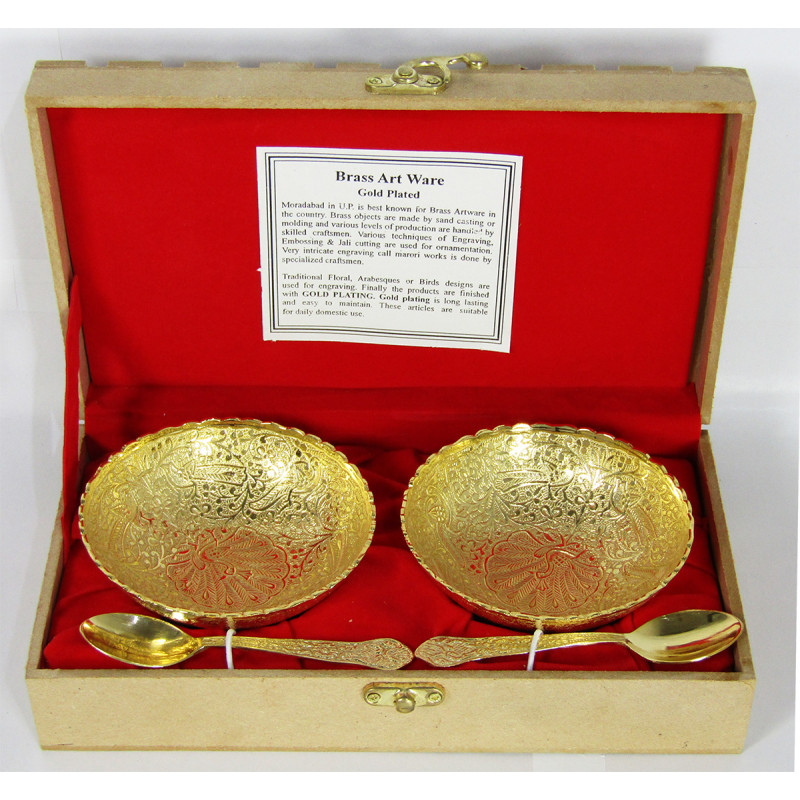 Brass Gold Plated Bowl & Spoon 4 PCS Set