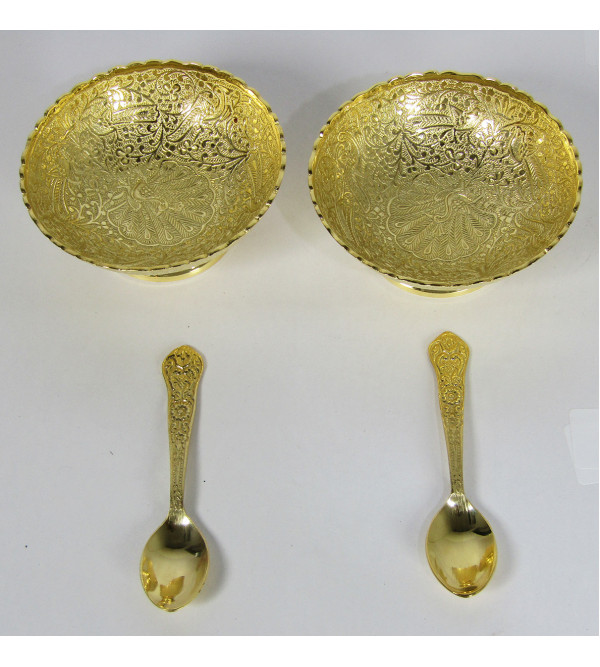 Brass Gold Plated Bowl & Spoon 4 PCS Set