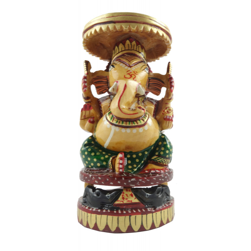 HANDICRAFT GANESH CHATTAR PAINTED KADAM WOOD 3 INCH