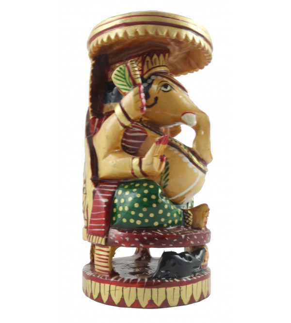 HANDICRAFT GANESH CHATTAR PAINTED KADAM WOOD 3 INCH