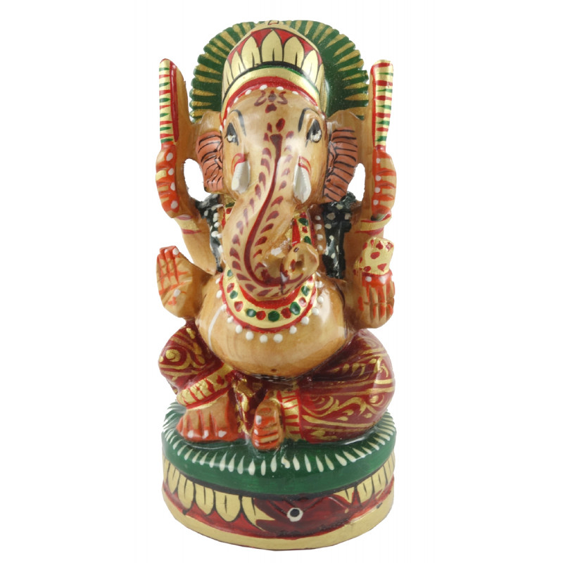 HANDICRAFT GANESH OPEN PAINTED KADAM WOOD 4 INCH 