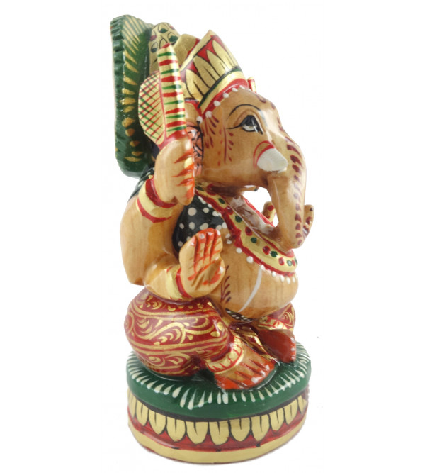 HANDICRAFT GANESH OPEN PAINTED KADAM WOOD 4 INCH 