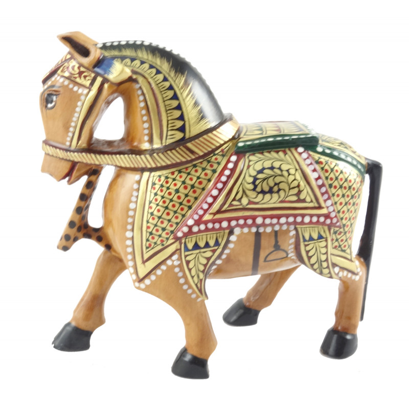 HANDICRAFT ANIMAL PAINTED HORSE KADAM WOOD 5 INCH 