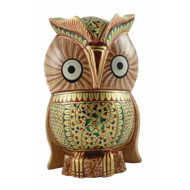 HANDICRAFT ANIMALS PAINTED OWL KADAM WOOD 5 INCH