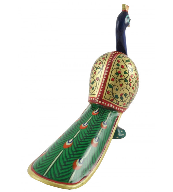 HANDICRAFT PEACOCK LONG TAIL PAINTED KADAM WOOD 4 INCH