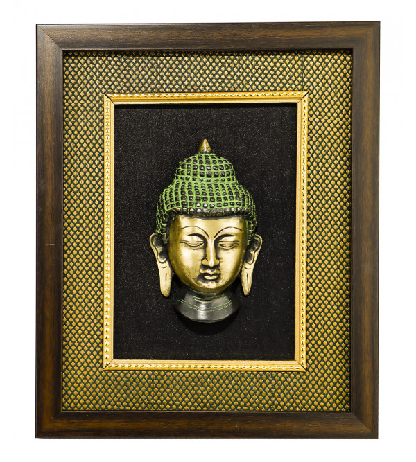 ANTIQUE BRASS GREEN  BUDDHA FACE HANGING FRAMED KFS-025A Size 9.5 X 12 Inch