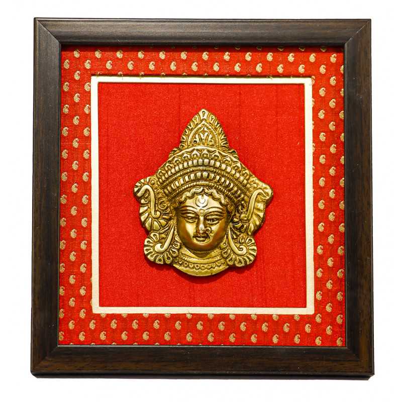 ANTIQUE BRASS DURGA FACE HANGING FRAMED KFS-026 Size 8 X 8 Inch