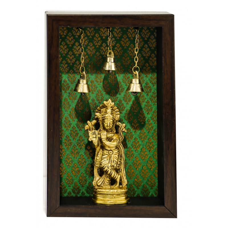 BRASS KRISHNA 4 TEMPLE FRAMED KFS-052A Size 8 X 6 X 2 Inch