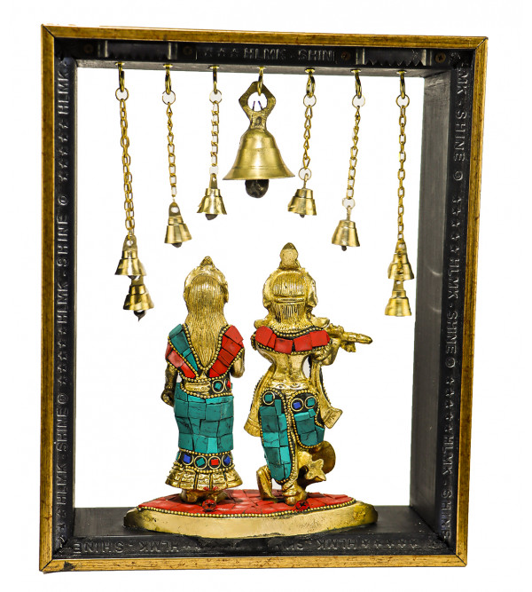 BRASS RADHA KRISHNA STONE WORK WITH BELLS TEMPLE FRAMED KFS-056 Size 9.5 X 11.5 X3 Inch