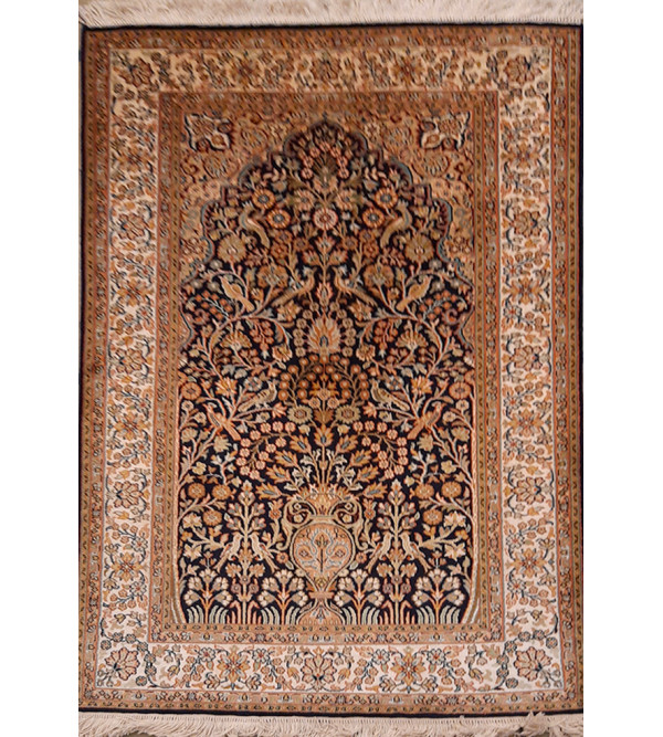 Kashmir Carpet Hand-knotted Silk x Silk Size 2.5ftx4ft