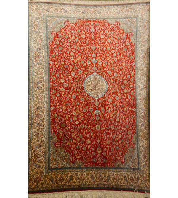 Kashmir Carpet Hand-knotted Silk x Silk Size 4ftx6ft