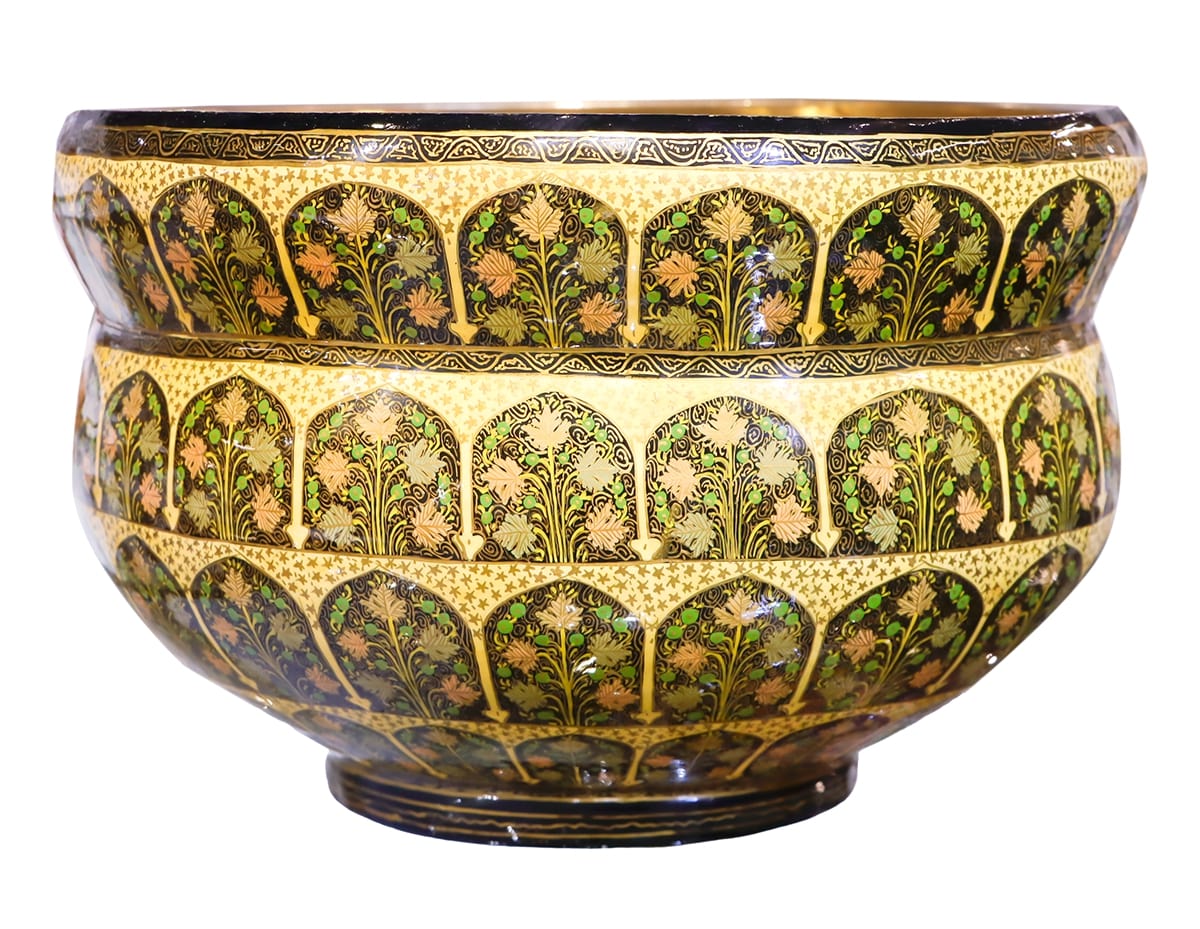 Papier Mache Bowl 10 in  Hazara Design Khardar Brass Lining