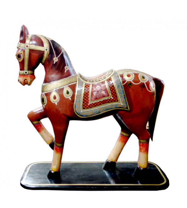HORSE WOODEN PAINTED 24 INCH MANGO WOOD 