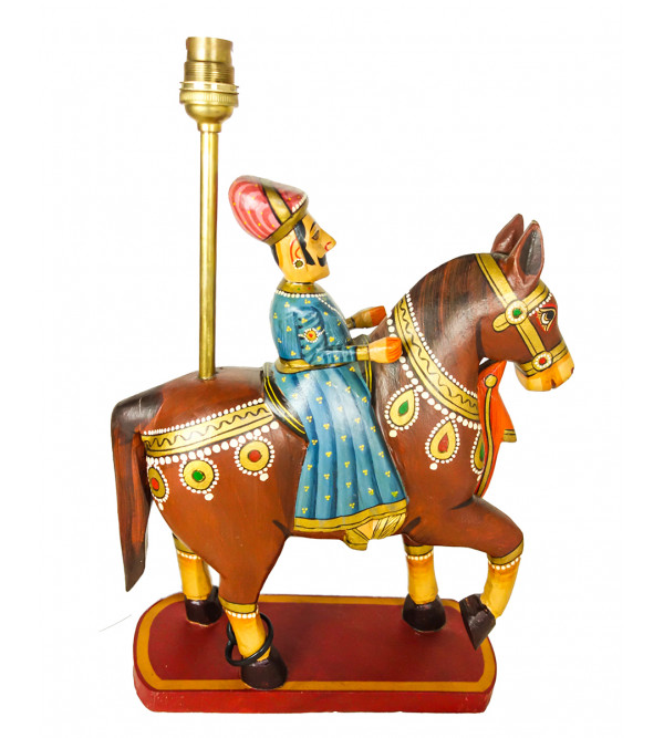 Wooden Painted Lamp Horse Rider 12 Inch