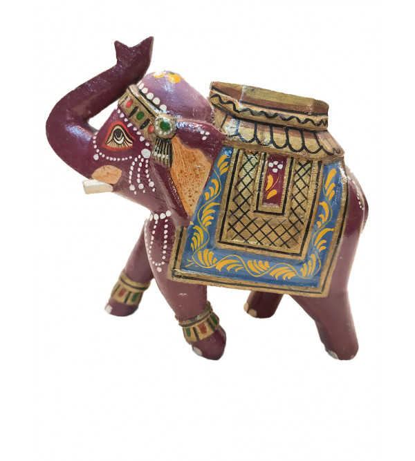 Wooden Hand Painted Standing Elephant Size 7 Inches