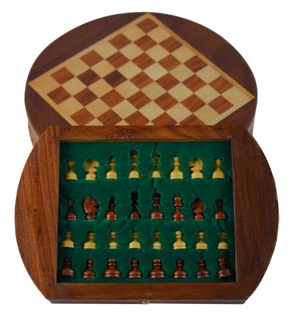 CHESS BOARD DRAWER MAGNATE SHEESHAM WOOD 6 inch round flat magnetic