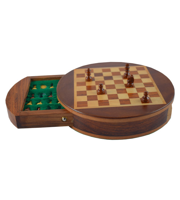 CHESS BOARD DRAWER MAGNATE SHEESHAM WOOD 6 inch round flat magnetic