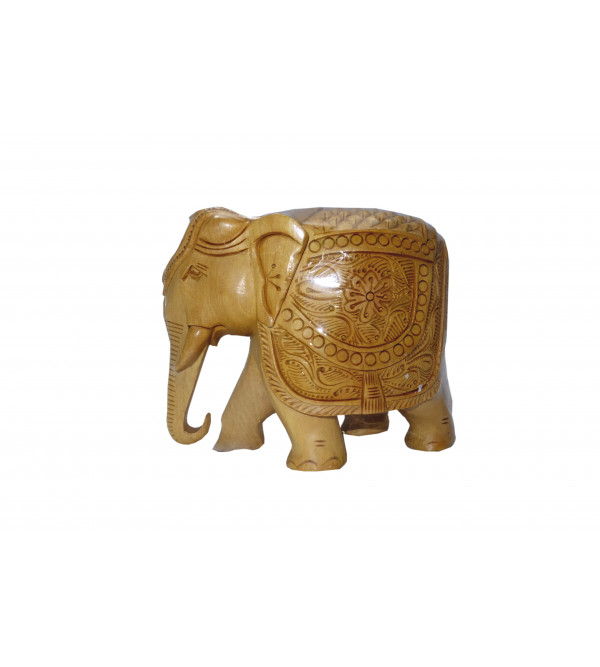 KADAM WOOD ELEPHANT CARVED 5 INCH 