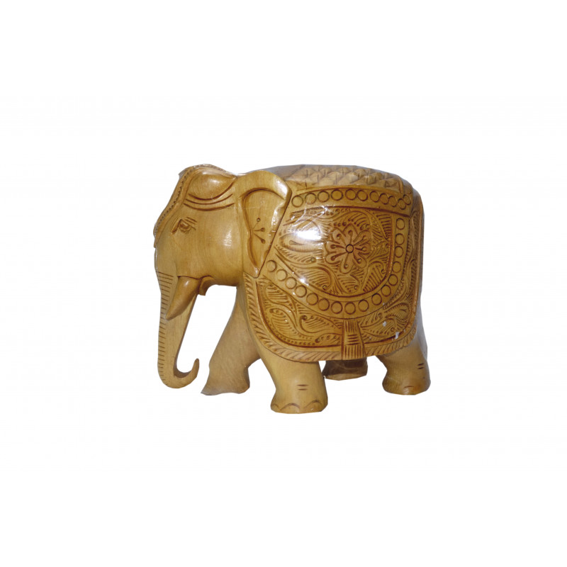 KADAM WOOD ELEPHANT CARVED 5 INCH 