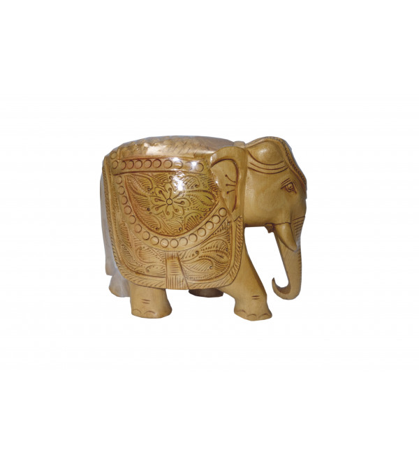 KADAM WOOD ELEPHANT CARVED 5 INCH 