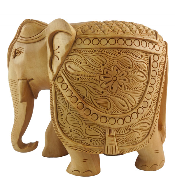 KADAM WOOD ELEPHANT CARVED 4 INCH 