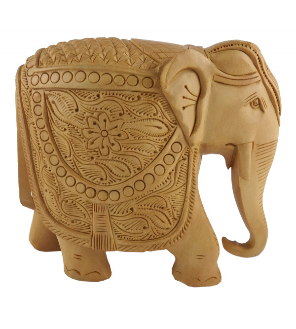 KADAM WOOD ELEPHANT CARVED 4 INCH 