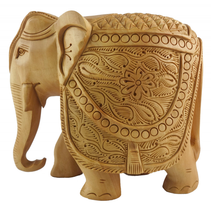 KADAM WOOD ELEPHANT CARVED 5 INCH 