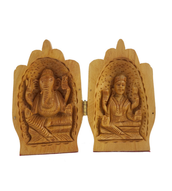 Kadamba Wood Handcrafted Carved Lord Ganesha and Goddess Laxmi