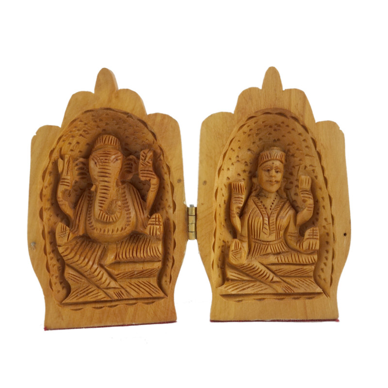 Kadamba Wood Handcrafted Carved Lord Ganesha and Goddess Laxmi