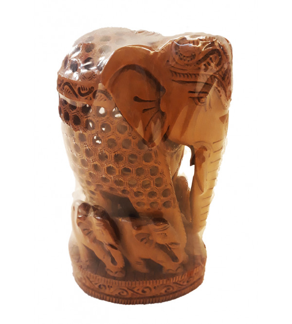 Sandalwood Handcrafted Carved Elephant with Baby Elephant ( Jaali Work )