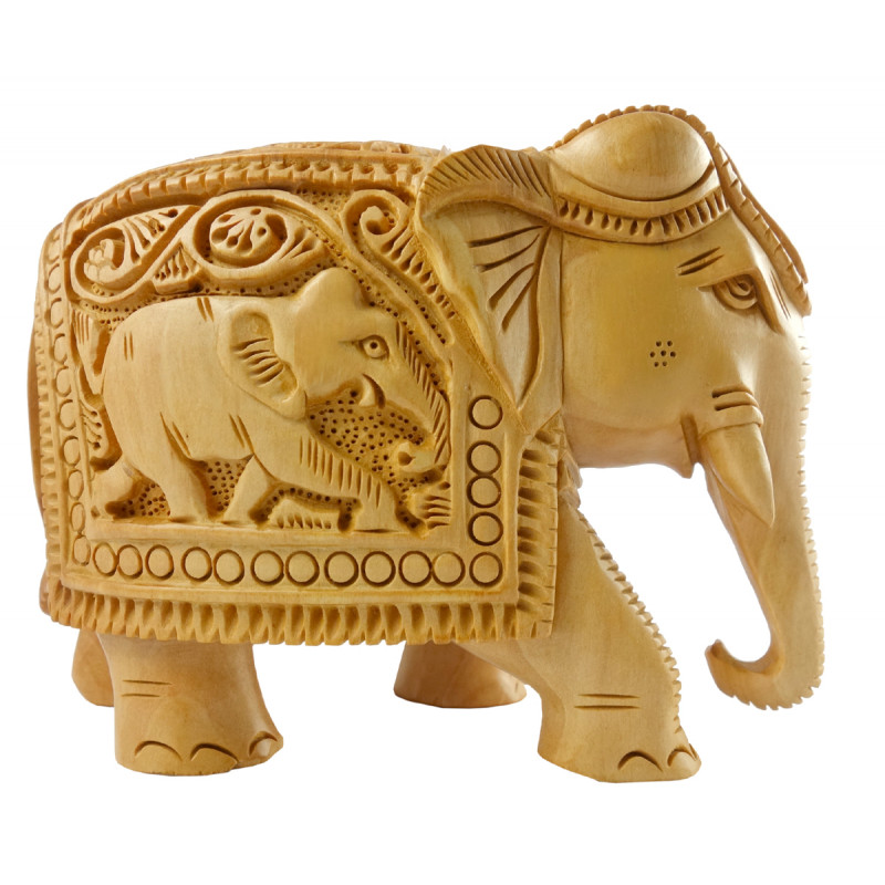 HANDICRAFT KADAM WOOD ELEPHANT DEEP CARVED 3 INCH