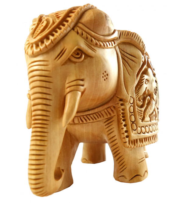 HANDICRAFT KADAM WOOD ELEPHANT DEEP CARVED 3 INCH