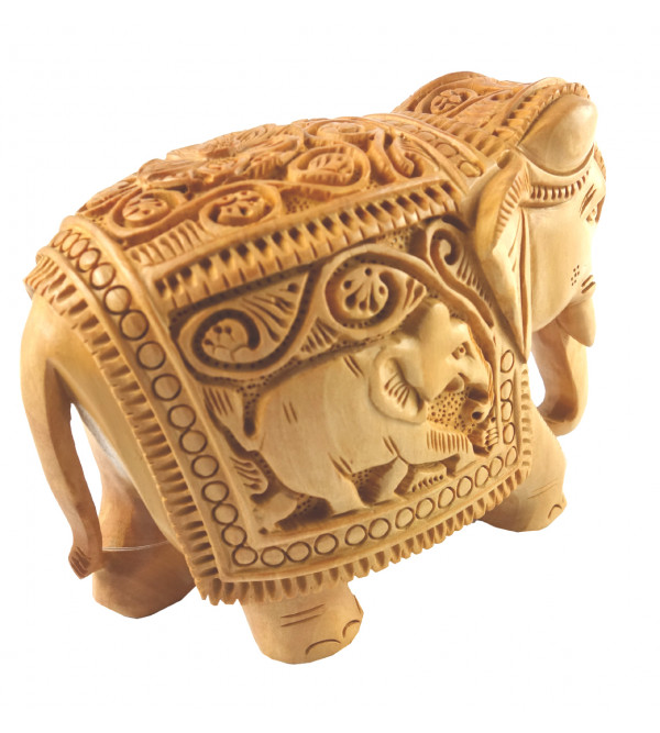 HANDICRAFT KADAM WOOD ELEPHANT DEEP CARVED 3 INCH