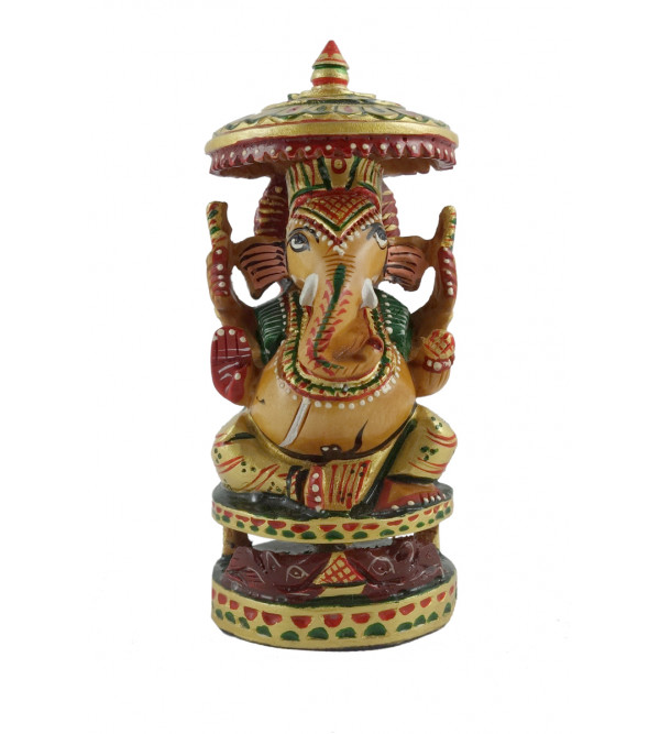 Kadamba Wood Handcrafted Carved Sitting Figure of Lord Ganesha