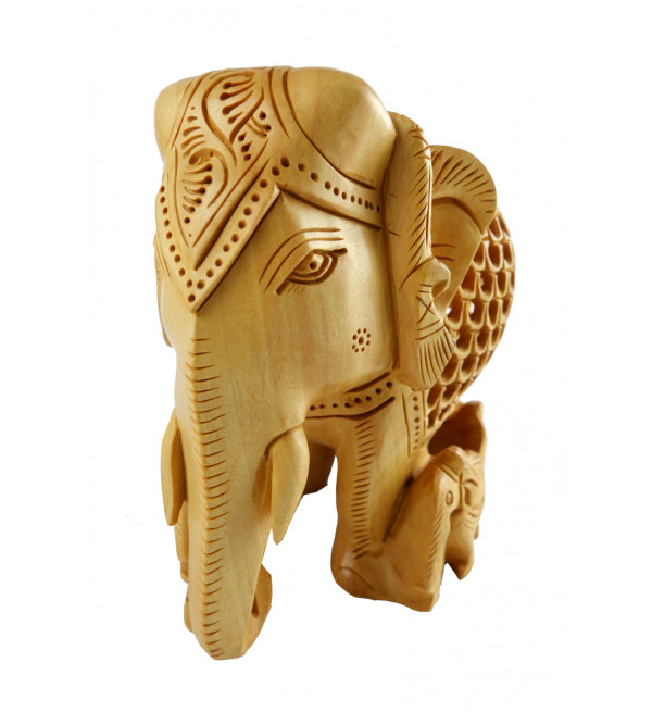 HANDICRAFT ELEPHANT UNDERCUT WITH BABY KADAM WOOD 4 INCH