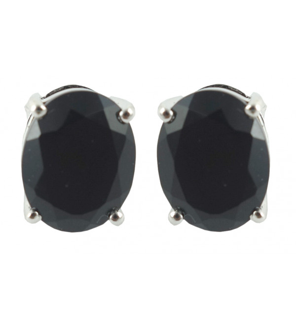 Handicraft Silver Earrings Garnet Black Stone