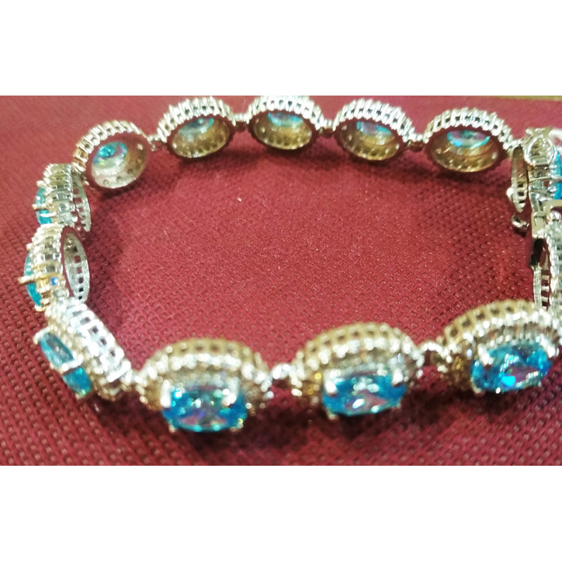 92.5 SILVER STONE BRACELET  EMERALD/ BLUE TOPAZ