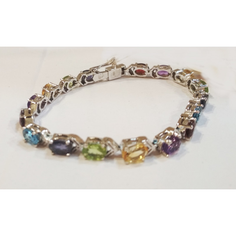 92.5 SILVER STONE BRACELET  MULTI/ GARNET