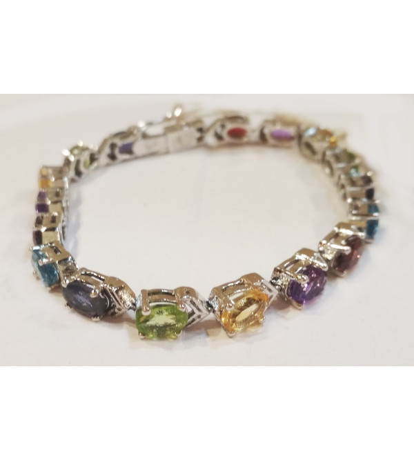 92.5 SILVER STONE BRACELET  MULTI/ GARNET