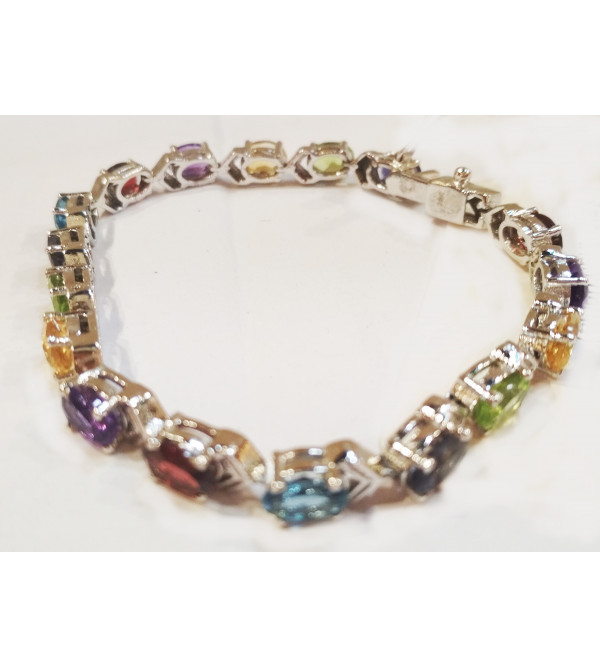 92.5 SILVER STONE BRACELET  MULTI/ GARNET