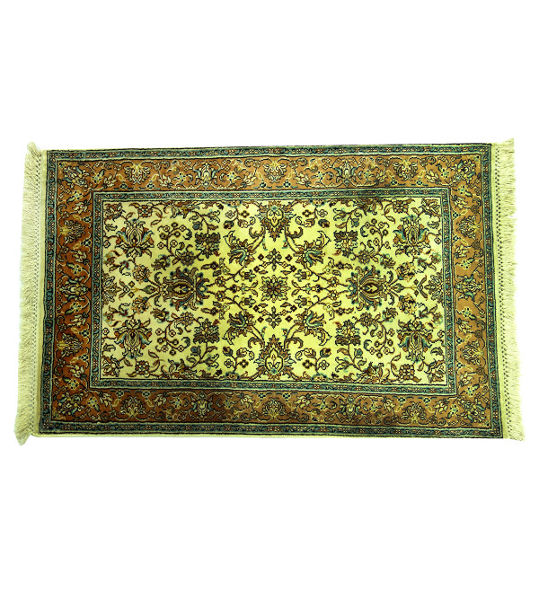 Kashmir Carpet Hand-knotted Silk x Cotton Size 2ftx3ft