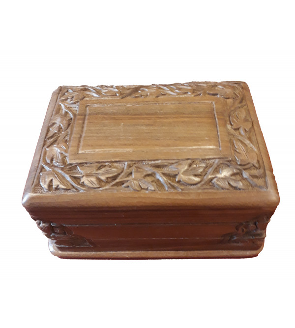 WALNUT WOOD JEWELLERY BOX SEMI CARVED 6 X 3 X 4 INCH