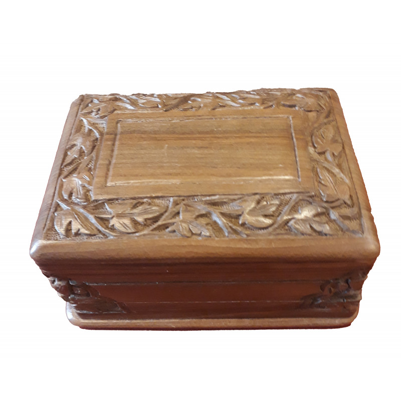 WALNUT WOOD JEWELLERY BOX SEMI CARVED 6 X 3 X 4 INCH