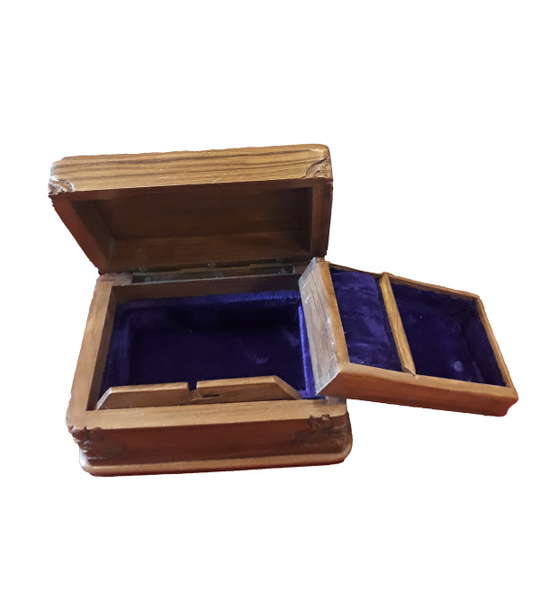 WALNUT WOOD JEWELLERY BOX SEMI CARVED 6 X 3 X 4 INCH