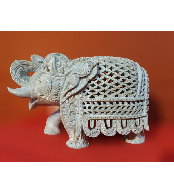 Soap Stone Undercut Jali Elephant Size 5x3 Inch