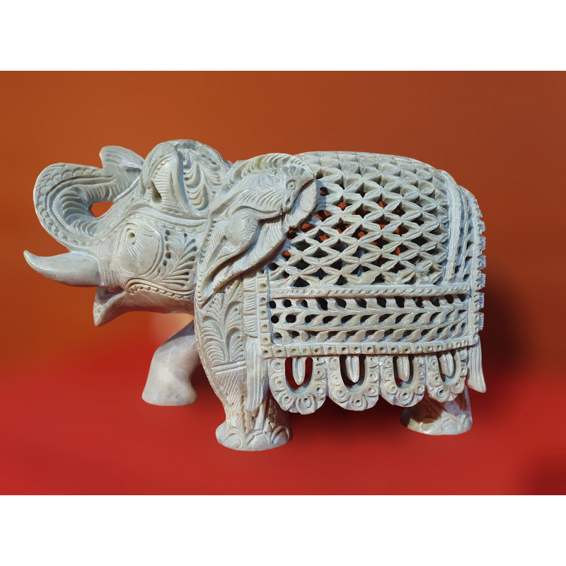 Soap Stone Undercut Jali Elephant Size 5x3 Inch