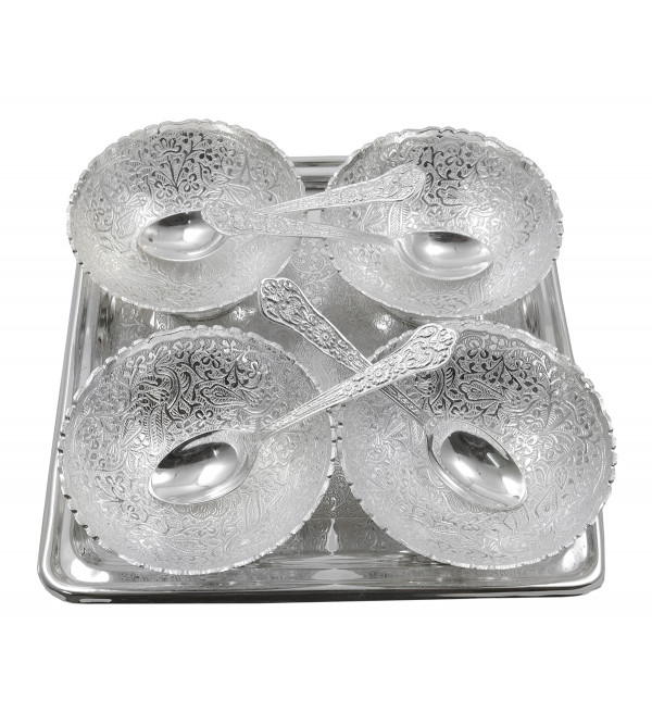 Brass Silver Plated Bowl Tray 9 Pc Set Size,,Inch