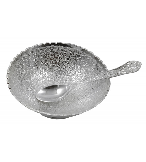 Handicraft Brass Silver Plated Bowl and Spoon 