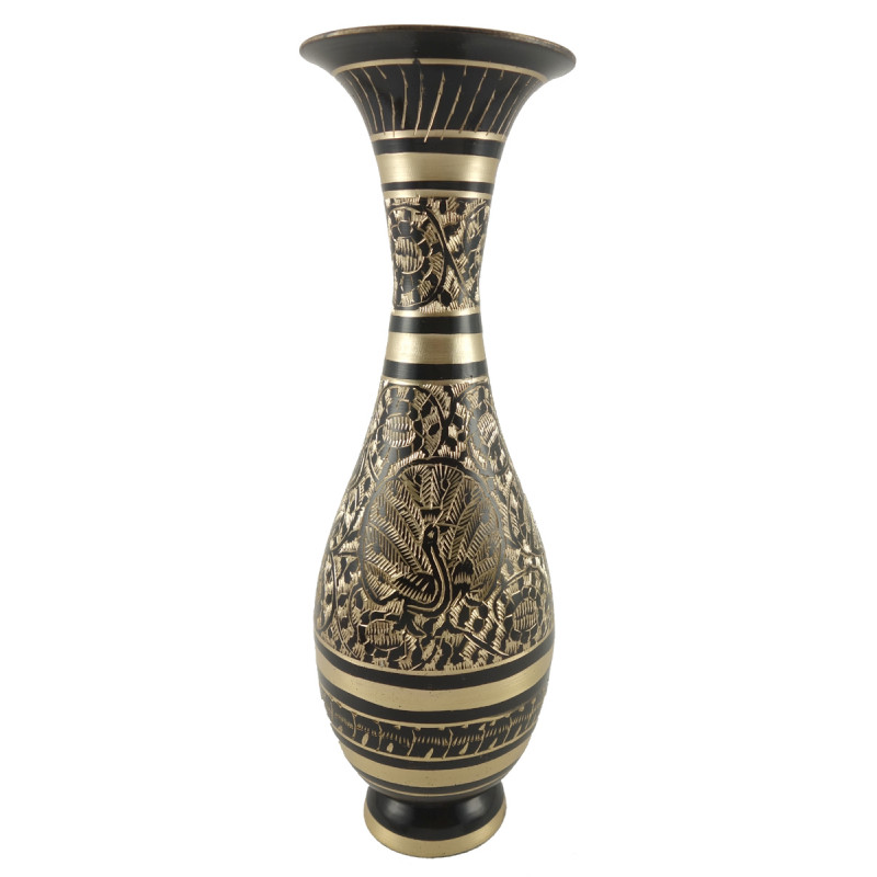 HANDICRAFT 9 INCH F VASE SARAS SHAPE BLACK ENAMELLED