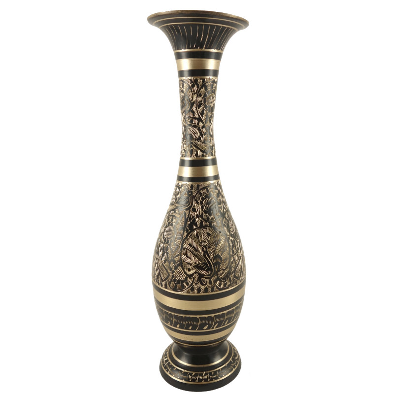 HANDICRAFT 11 INCH  F VASE SARAS SHAPE BLACK ENAMELLED